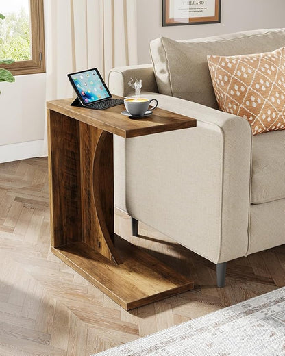 Tribesigns C-Shaped End Table for Couch, Sofa Side Table, C Table for Small Space, Living Room, Bedroom (1, Rustic Brown)