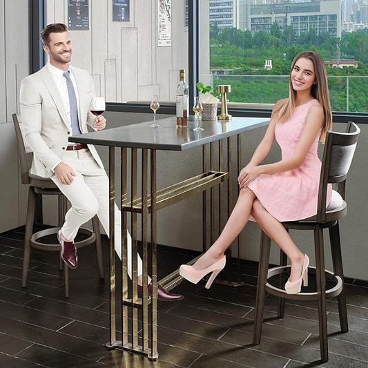 PrimeZone Swivel Bar Stools Set of 8, 30 Inch Bar Height Barstools, High Back Bar Stool with Solid Wood Legs & Wrap-Around Footrest, Counter Stools for Kitchen Island, Pub, Grey