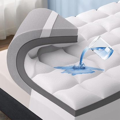 Bedsure 4 Inch Memory Foam Mattress Topper Full Size, Dual Layer 2.5 Inch Gel Memory Foam & 800 GSM Waterproof Pillow Top Cooling Mattress Pad with 8-21 Inch Deep Pocket