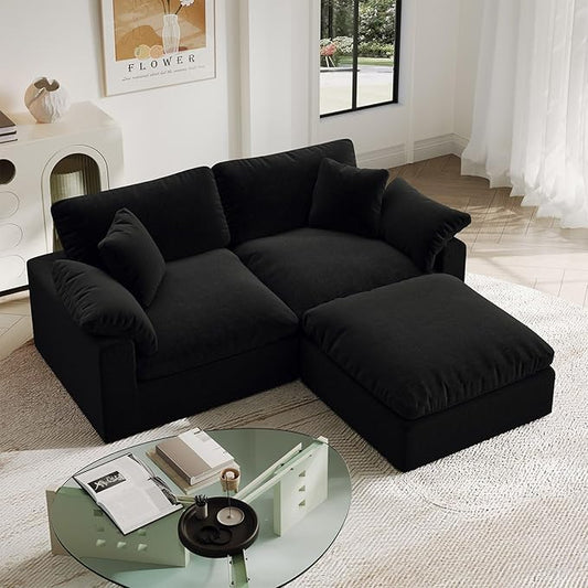 Cloud Modular Sectional Sofa,2 Seat Down Filled Sofa 78.6" Minimalist Sofa,Cover Washable and Replaceable Couches for Living Room,Sectional Sofa Deep Seat Black