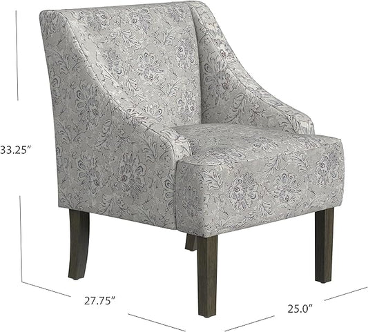 Mid Century Modern Accent Chair Wingback Living Room Chair Comfy Upholstered Scooped Armchair Fabric Side Chair with Wood Legs for Small Space, Bedroom, Apartment, Office, Waiting Room (Linen)