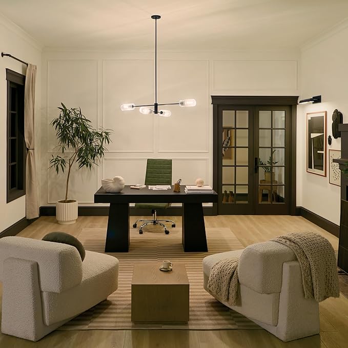 KICHLER Velestino 47.50" 4 Light Linear Chandelier in Black, for Dining Room, Living Room, (7" x 47.50") 52681BK