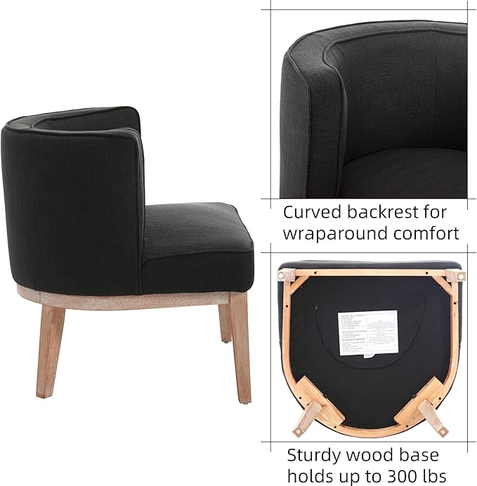 Set of 2 Accent Arm Chair with Wood Legs, Comfy Barrel Side Chair Linen Upholstered Reading Chairs with Back for Living Room Bedroom, Charcoal