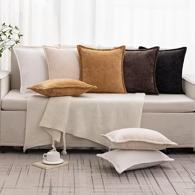 Cream White Decorative Throw Pillow Covers 12x20 Inch Set of 2 Cozy Soild Chenille Cushion Cases Soft Textured Lumbar Couch Pillows Cover Boho Accent Farmhouse Pillowcases for Sofa Bed