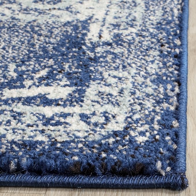 SAFAVIEH Evoke Collection Accent Rug - 2'2" x 5', Navy & Ivory, Distressed Design, Non-Shedding & Easy to Clean, Ideal for Front Door, Kitchen, Entryway, Accent Space (EVK256A)