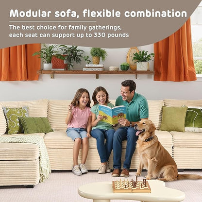 130'' Modern Modular Sectional Sofa with Ottoman, 8 Seater U Shaped Cloud Couch for Living Room, Oversized Deep Seat Convertible Sofa Set, Plush Corduroy Beige