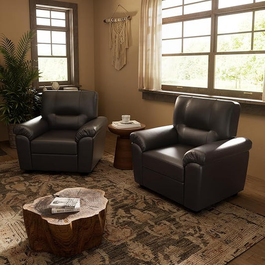 Morden Fort Faux Leather Chairs Set of 2, Modern Luxury Leather Sofa Chair Easy Clean Skin-Friendly Leather Accent Armchairs for Living Room Apartment Office Lounge Comfy Reading Chairs, Chocolate