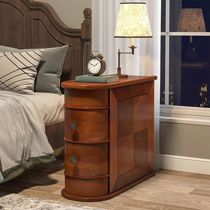 Tribesigns Wood End Table, 2-Drawer Narrow Side Table Slim Chair Solid Side Table, No Assembly Required, Finished Back