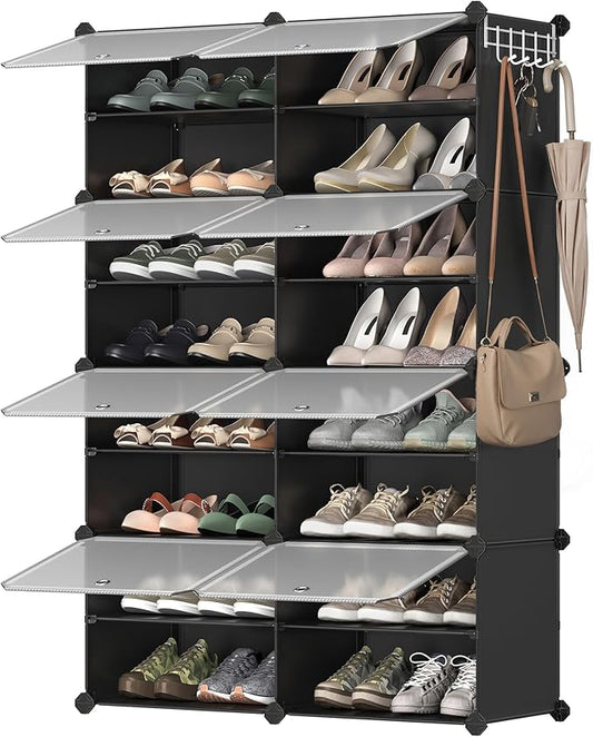 SONGMICS Shoe Rack Organizer, 8-Tier Shoe Storage Cabinet for Closet and Entryway, Holds 32 Pairs of Shoes, Adjustable, Ink Black and Trasparent ULPC034B01