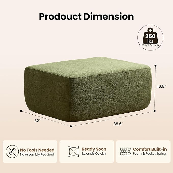 Removable Ottoman Can be Footrest Or Side Table, Idea for Living Room Bedroom Balcony(Cloud Velvet, Green)