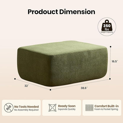 Removable Ottoman Can be Footrest Or Side Table, Idea for Living Room Bedroom Balcony(Cloud Velvet, Green)