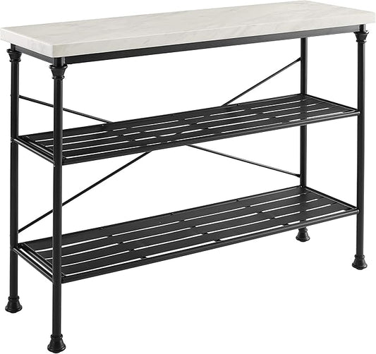 Crosley Furniture Madeleine Sofa Console Table with Storage Shelves for Hall, Entryway, or Living Room, Steel with Faux Marble Top
