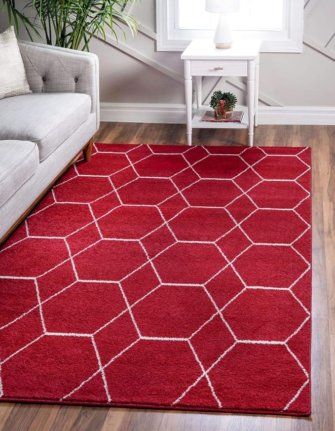 Unique Loom Trellis Frieze Collection Area Rug - Geometric (8' x 10', Red/ Ivory)