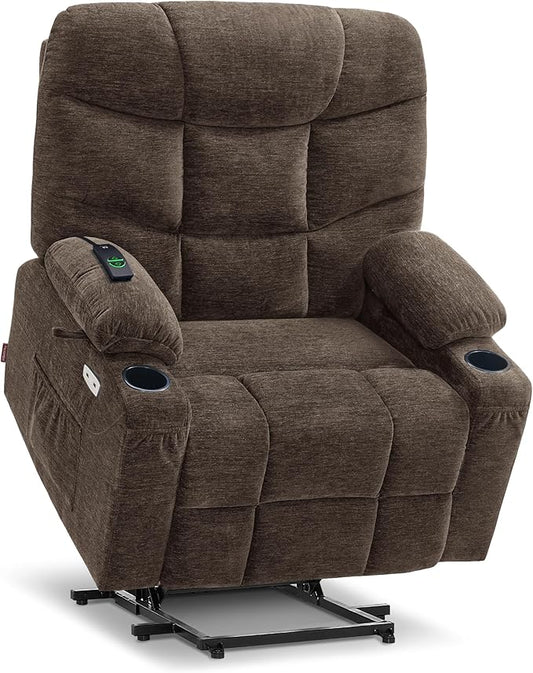 MCombo Oversized Power Lift Recliner Chair with Extended Footrest for Elderly People, Fabric R7289 (Brown, Medium-Oversize)
