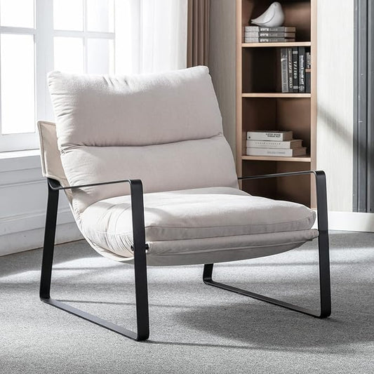 DUOMAY Mid-Century Accent Chair Armchair Set of 2, Comfy Linen Fabric Leisure Chair Lazy Chair with Metal Leg for Living Room Bedroom Office Apartment, White