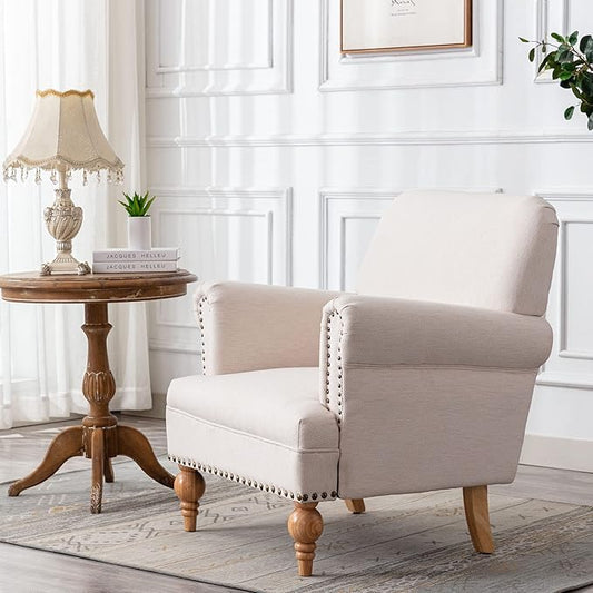DM Furnitue Modern Accent Chair Comfy Arm Chairs Comfy Upholstered Lounge Chair Single Sofa Couch for Bedroom/Living Room, Cream