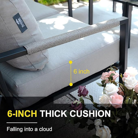 Sundale Outdoor 2 Pieces Metal Outdoor Furniture Set, Patio Loveseat with 6 Inch Cushions and Coffee Table, All- Weather Patio Sofa for Garden, Backyard, Porch or Balcony, Light Grey