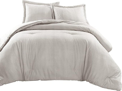 Lush Decor Farmhouse King Size Comforter Set, Reversible Cotton, 3 Piece Set, California King, Gray - Cozy Bedding - Rustic Decor - Modern Farmhouse Bedroom Decor