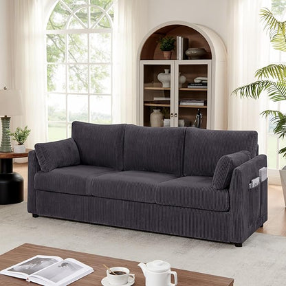 Sofa Set for Living Room Corduroy Couch Sets 3 Seater and Single Chair, Sofas for Apartment and Small Spaces .(Grey, Sofa Set)