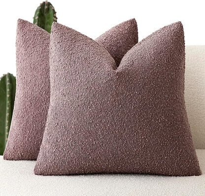 Foindtower Set of 2, Decorative Textured Boucle Throw Pillow Covers Accent Solid Pillow Cases Soft Cozy Couch Cushion Case for Chair Sofa Bedroom Living Room Home Decor 24x24 Inch Dark Purple