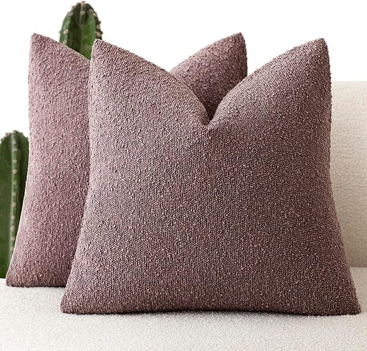Foindtower Set of 2, Decorative Textured Boucle Throw Pillow Covers Accent Solid Pillow Cases Soft Cozy Couch Cushion Case for Chair Sofa Bedroom Living Room Home Decor 24x24 Inch Dark Purple