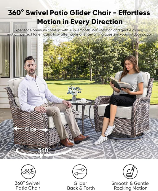 HUMMUH 6 inch Thick Cushion Wicker Patio Furniture Set with Outdoor Swivel Rocker Patio Chairs,High Back Outdoor Couch and Coffee Table for Porch Garden Deck