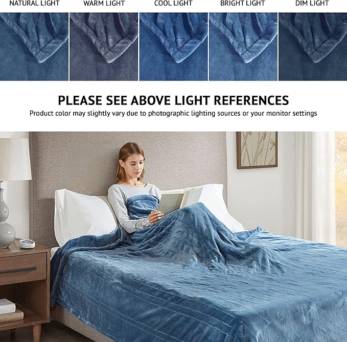 Beautyrest Heated Electric Blanket for Cold Weather, Fast Heating Heated Blanket, Auto Shut Off, Virtually Zero EMF, Multi Heat Setting, UL Certified, Sapphire Full (84 inx80 in)