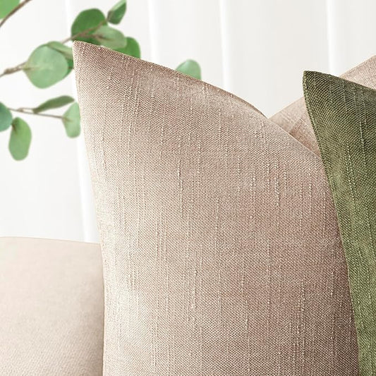 Foindtower Set of 2 Textured Chenille Throw Decorative Pillow Covers Square Accent Solid Cushion Cover Neutral Farmhouse Lumbar Pillow Case for Couch Sofa Bedroom Living Room 12x24 Inch,Cream Camel