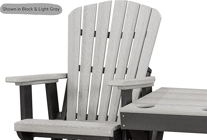 DutchCrafters Slat Fan Back Double Poly Adirondack Glider Outdoor Patio Chairs with Center Table (White & Light Gray)