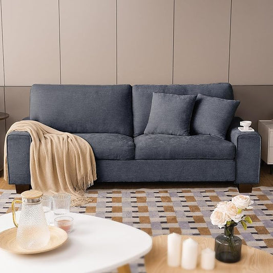 DOPEDIO Modern Loveseat Sofa for Living Room,Chenille Recliner, Removable Cover, Spring Cushions, Solid Wood Frame, Easy Assembly for Small Spaces (71.25inch，Blue)