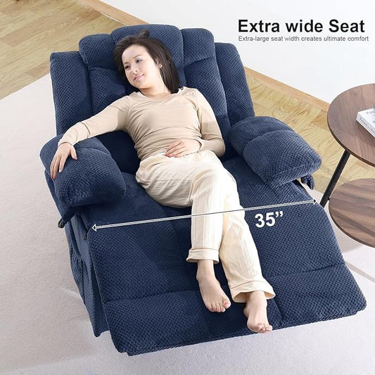 Recliner Chair Oversized 360° Swivel Rocker Recliners with Massage and Heating Theater Chairs Lounge Sofa Adults Lazy Sofas Single Couch for Living Room Overstuffed Armrests XL (Navy Blue)