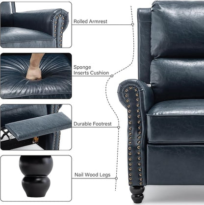 Faux Leather Recliner Chair, Modern Pushback Armchair with Adjustable Backrest & Footrest for Bedroom, Living Room,Dark Blue,1 SEAT