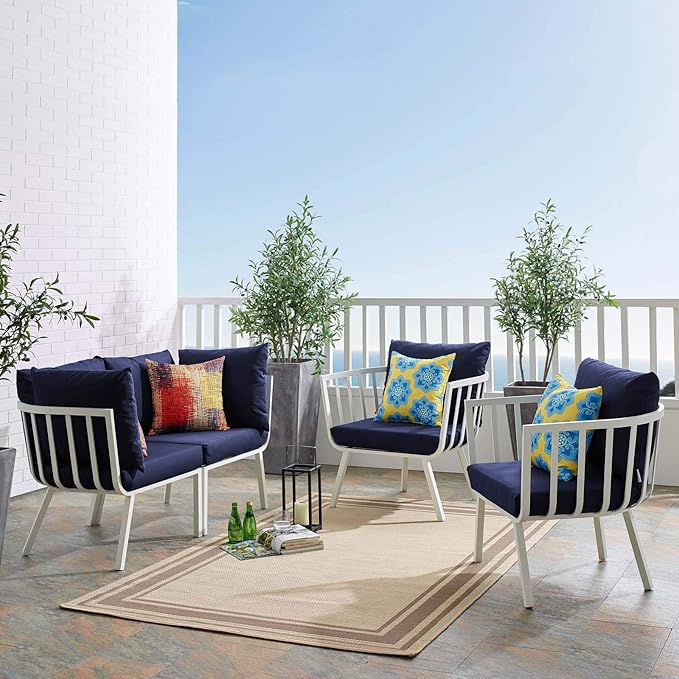Modway Riverside Outdoor Furniture, 4-Piece Set, White Navy