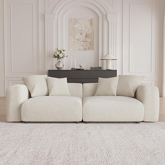 Sectional Couches for Living Room,102inch Cloud Couch Modular Sectional Sofa,Modern Corduroy Couch Love Seat,Cushion Covers Removable& Washable (Beige)