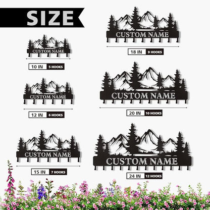 Personalized Custom Mountain Theme Key Holder with Name, Metal Wall Mount, Coat Rack, Key Hooks, Home Decor Gift