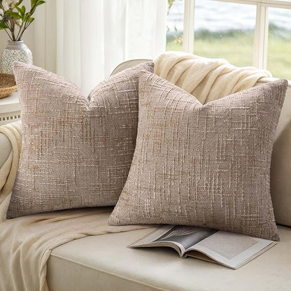 decorUhome Fall Oatmeal Chenille Throw Pillow Covers 16x16 Set of 2 Thick Textured Slubby Couch Pillow Covers Farmhouse Accent Modern Neutral Decorative Pillow Cases for Bed Sofa Living Room