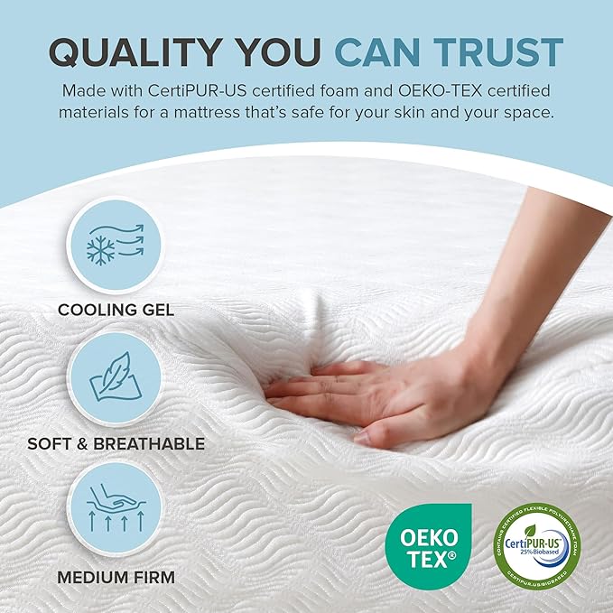 L’Baiet 6” Twin Gel Memory Foam Mattress – Medium Firm Cooling Bed in a Box – CertiPUR-US Certified – Kids, Teens & Adults – Supportive, Hypoallergenic Foam Sleep Solution