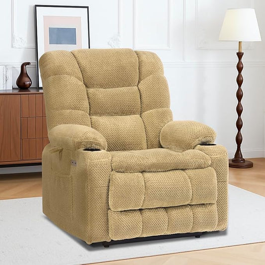 EONIX Wide Power Lift Recliner Chair for Elderly, 400lbs Heavy Duty Oversized Lift Chair with Heat and Massage, Lay Flat Power Lift Recliner with Cup Holders and Charging Ports, Beige