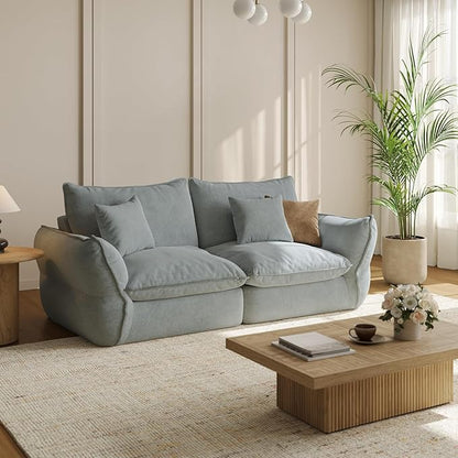 81'' Down Blend Loveseat, Deep Seat Cloud Sofa with Feather-Filled Cushions, Ultra Soft Sink-in Comfort Couch for Living Room, Modern Oversized Sofa – Sky Fog Blue