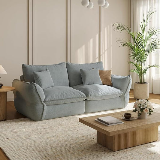 81'' Down Blend Loveseat, Deep Seat Cloud Sofa with Feather-Filled Cushions, Ultra Soft Sink-in Comfort Couch for Living Room, Modern Oversized Sofa – Sky Fog Blue