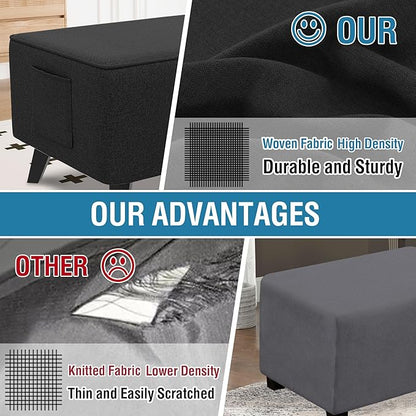 H.VERSAILTEX Square Ottoman Cover Fit Length 24"-25" Footrest Durable Linen Look Fabric Ottoman Slipcover Thick Soft Footrest Stool Covers for Square Ottoman Removable Washable - Heather Black