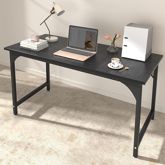 StarGraph Home Office Desks 47 Inch Large Office Desk with Sturdy Metal Frame Modern Computer Desk Gaming Study Writing Work from Home Desks, Black
