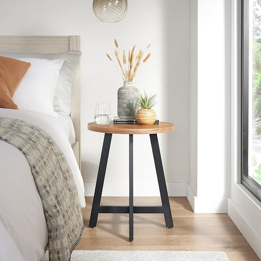 Lavish Home End Table - Industrial Side Table with MDF Top and Metal Frame - Round Table for Living Room, Bedroom, Hallway, or Dorm Room (Walnut)