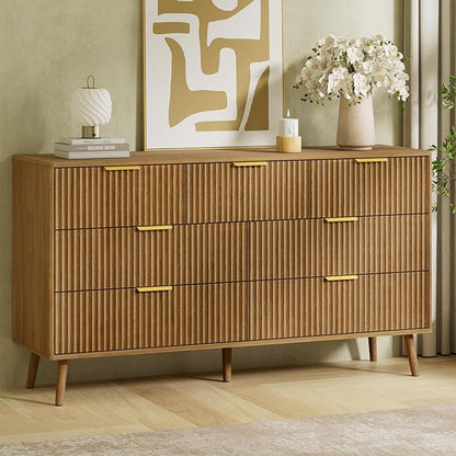 LYNSOM Fluted Dresser and Nightstand Sets 4 Piece, 1-Drawer Nightstands and 5/7 Drawers Dresser, Wood Bedroom Furniture Set for Home, Bedroom, Hallway, Natural Oak