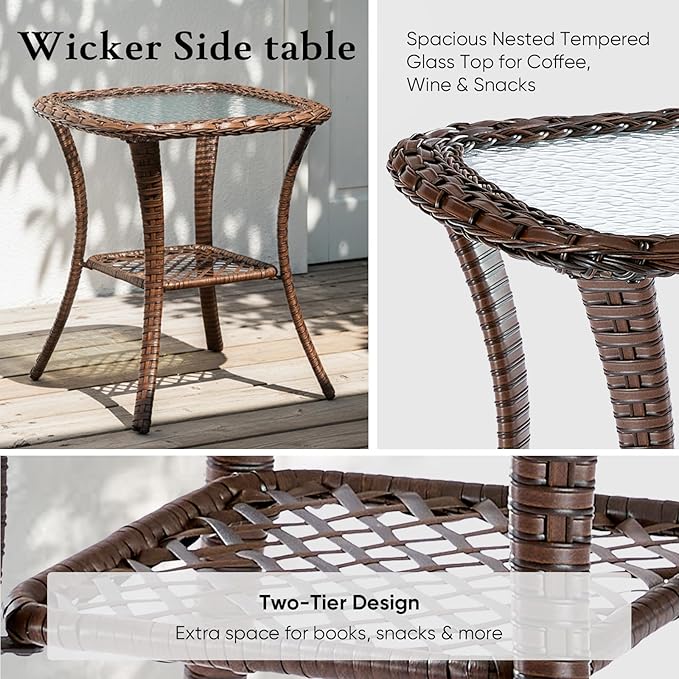 Belord Luxury 6" Thick Cushioned 7 Pieces Patio Furniture Set with Outdoor Couch, Wicker Outdoor Conversation Set with High Back Swivel Rocker Chairs for Deck Porch Yard and Poolside - Brown+Beige