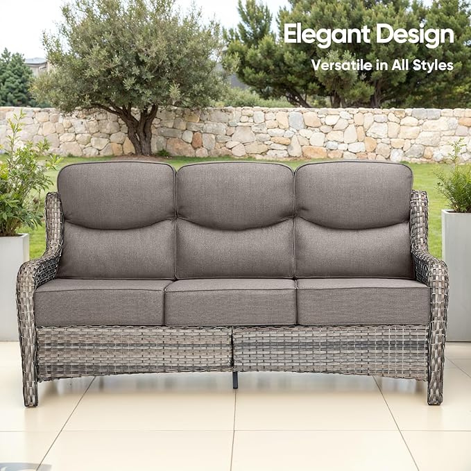 Swivel Patio Chairs sofa Set of 8 with 6" Thick Cushion - Wicker Outdoor Swivel Rocker Patio Chair ,Sofa/Glass coffee table, High Back Comfortable Outdoor Glider Chairs - Gery Wicker | Gery Cushions