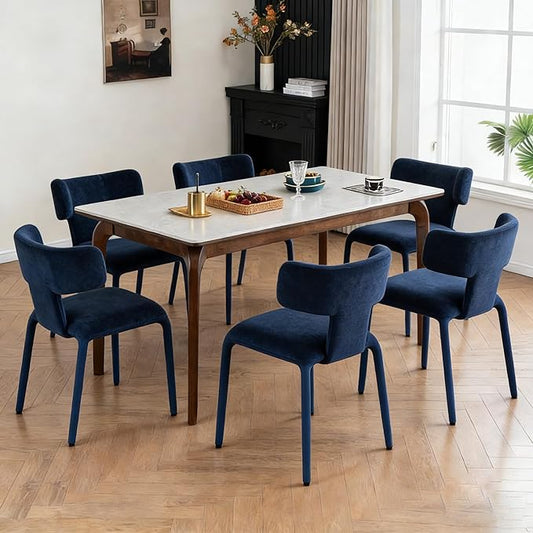 Kidol & Shellder Dining Chairs Set of 6,Modern Upholstered Fabric Dining Room Chairs with Curved Barrel Back,Armless Kitchen Chairs with Metal Legs and Padded Seat for Living Room and Bedroom Blue
