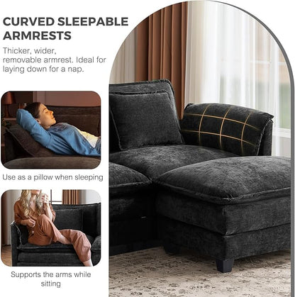 ELUCHANG 150" Modular Sectional Sofa, Comfy Deep Seat Cloud Couch, 6 Seater U Shaped Modern Sofa with Removable Cover for Living Room, Apartment, DIY Combination, Chenille Black