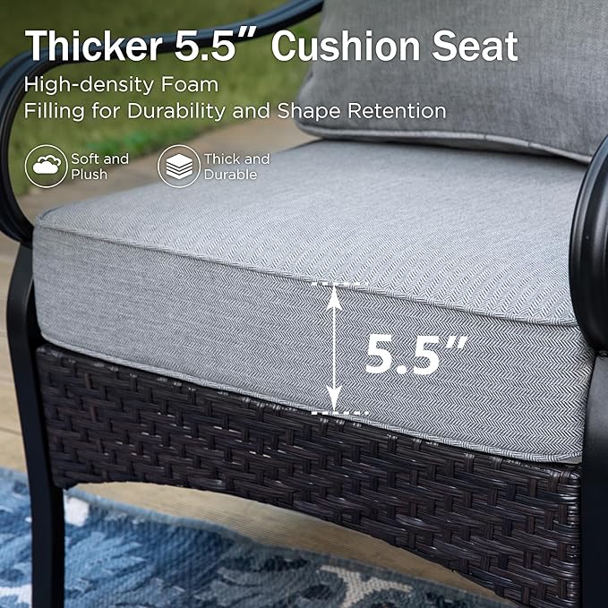 Patio Furniture Set with 56" Fire Pit Table, Premium Outdoor Wicker Metal Frame Furniture with Upgraded Waterproof Thick Cushions for Porch, Poolside, Deck, and Yard （4 Pieces,Grey