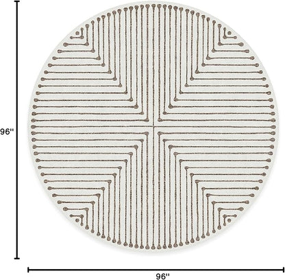 RUGGABLE x Jonathan Adler Machine Washable Area Rug – Inkdrop Camel & Ivory 8 ft Round, Stain-Resistant, Non-Slip – Large Rugs for Living Room, Bedroom, Hallway, Entryway & Office–with Cushioned Pad